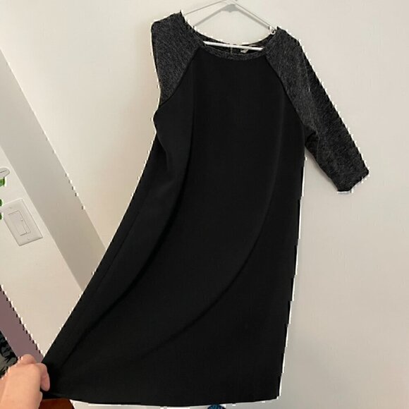 ANN TAYLOR LOFT Raglan Sleeve Colorblock Shift Dress Black Marled 3/4 Sleeve 12 - Picture 7 of 13
